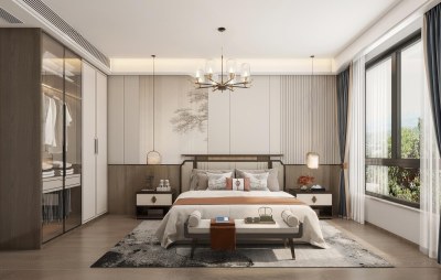 新中式卧室3D模型下载